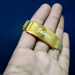 Customized Golden Metal Bracelet – Personalized Name Engraved Luxury Bracelet