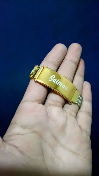 Customized Golden Metal Bracelet – Personalized Name Engraved Luxury Bracelet