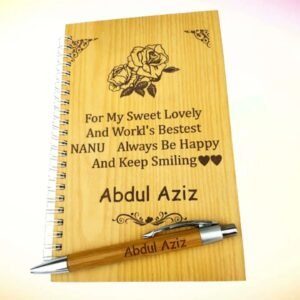 Customized Wooden Diary & Pencil Set – Personalized Engraved Gift Stationery Set